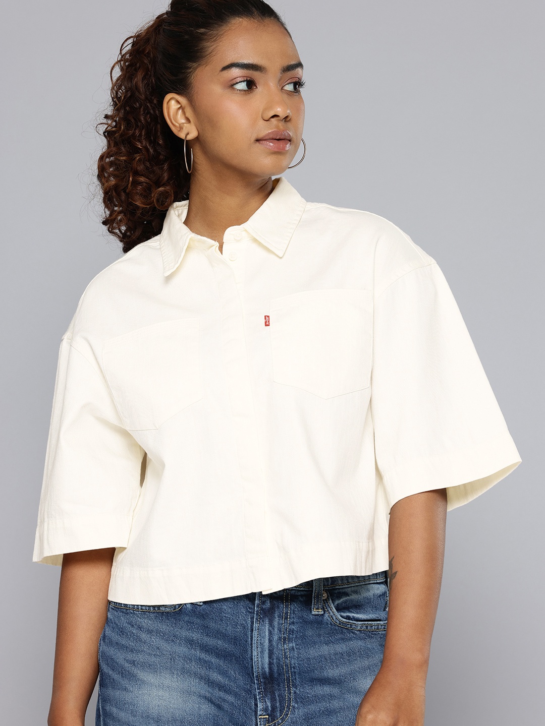 

Levis Pure Cotton Boxy Casual Shirt, Cream