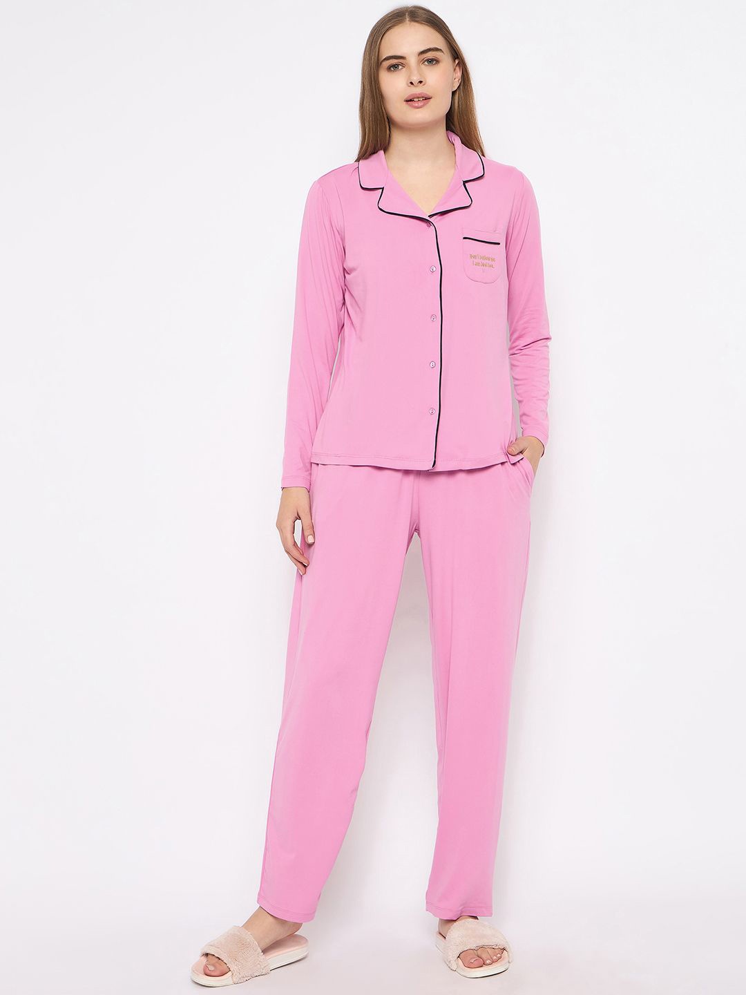 

MADAME M SECRET Women Lapel Collar Night suit, Pink
