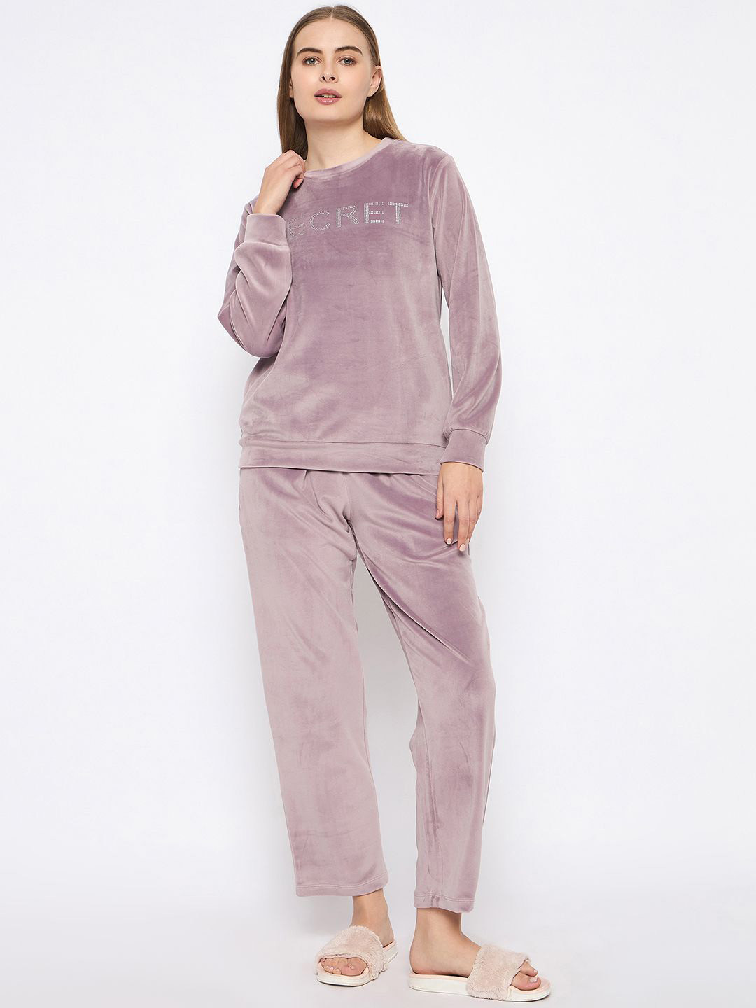 

MADAME M SECRET Women Printed Night suit, Mauve