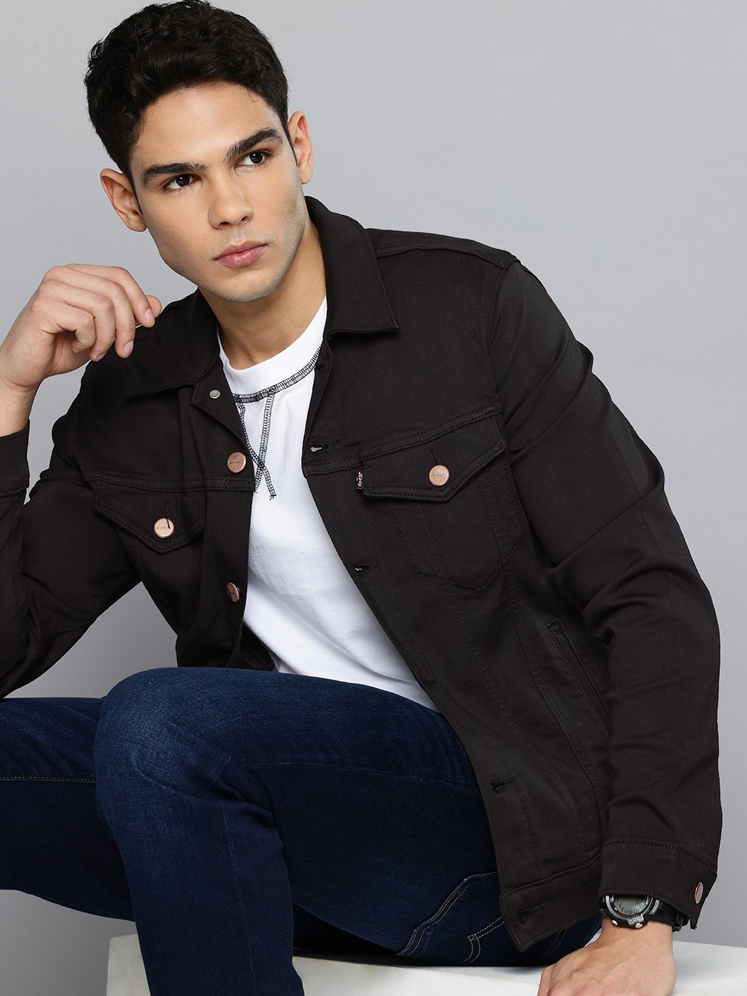 

Levis Spread Collar Long Sleeves Denim Jacket, Black