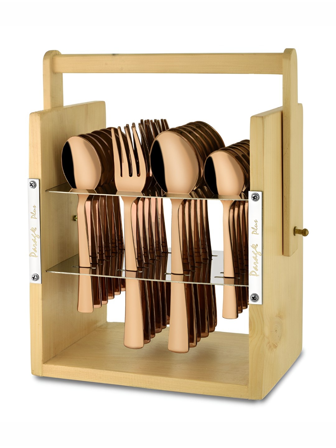 

Parage Rose Gold 25 Pieces Stainless Steel Cutlery Set with Wooden Hanging Stand