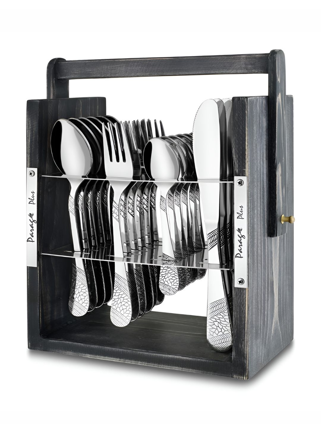 

Parage Silver-Toned 25 Pieces Stainless Steel Cutlery Set with Wooden Hanging Stand