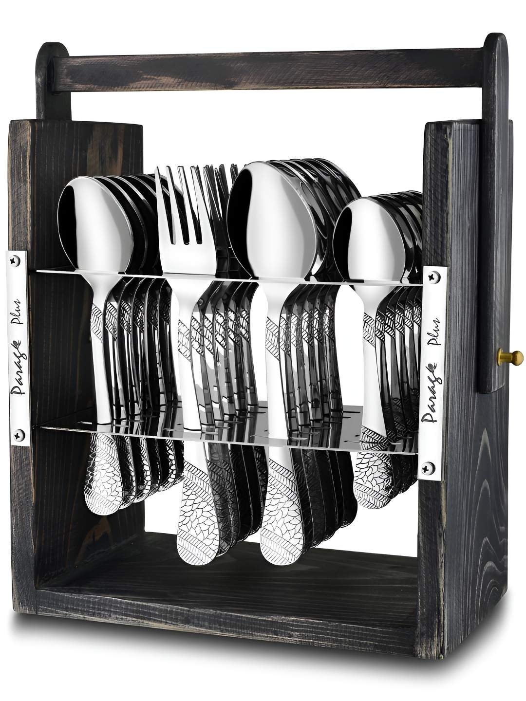 

Parage Silver-Toned 25 Pieces Stainless Steel Cutlery Set with Wooden Hanging Stand