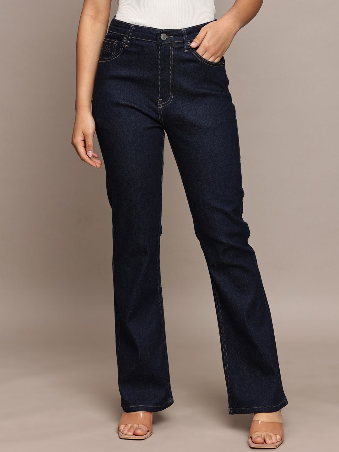 

French Connection Women Smart Bootcut High-Rise Stretchable Jeans, Navy blue