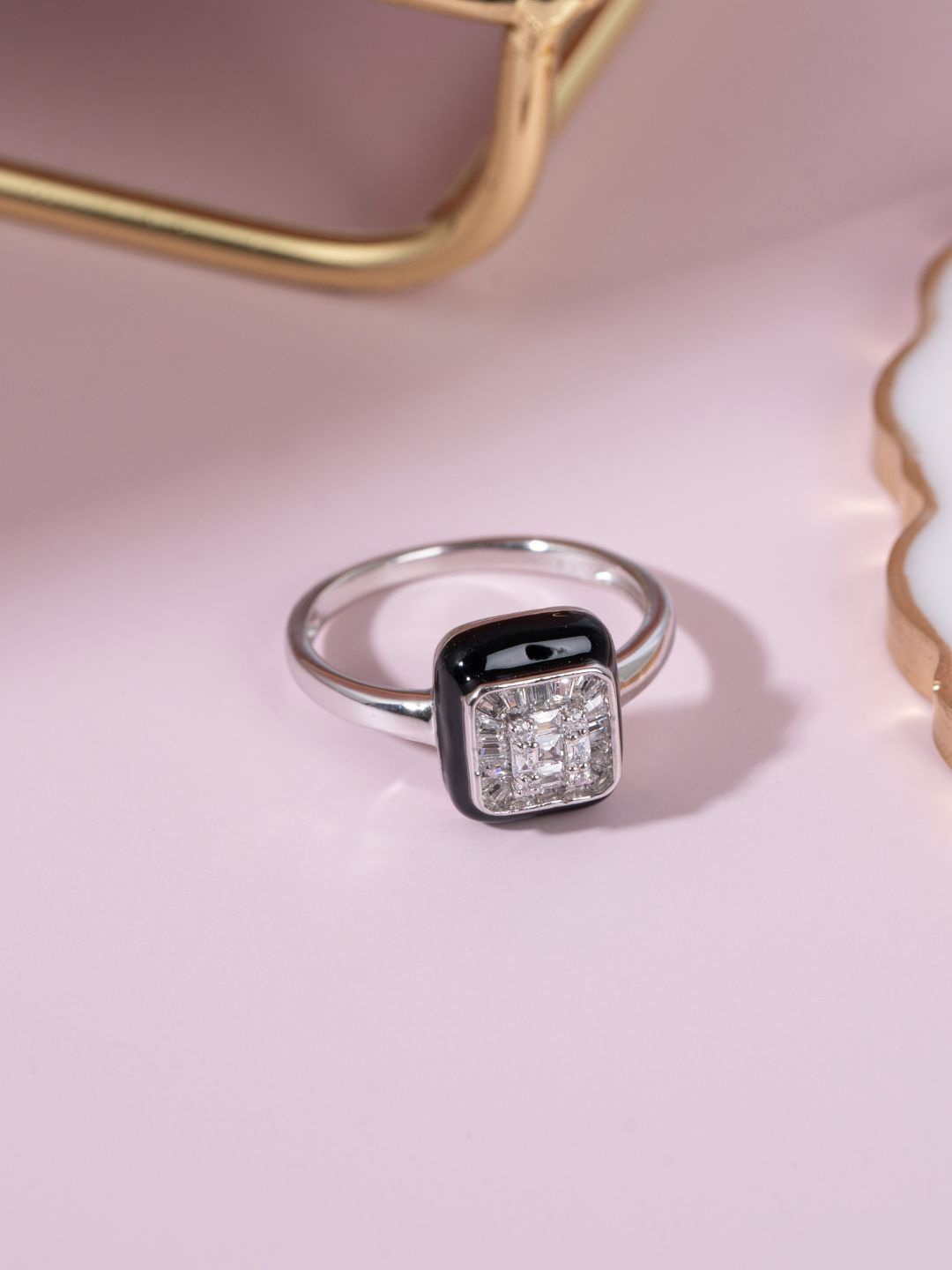 

GLYTERS 92.5 Sterling Silver Stone-Studded Velvet Finger Ring