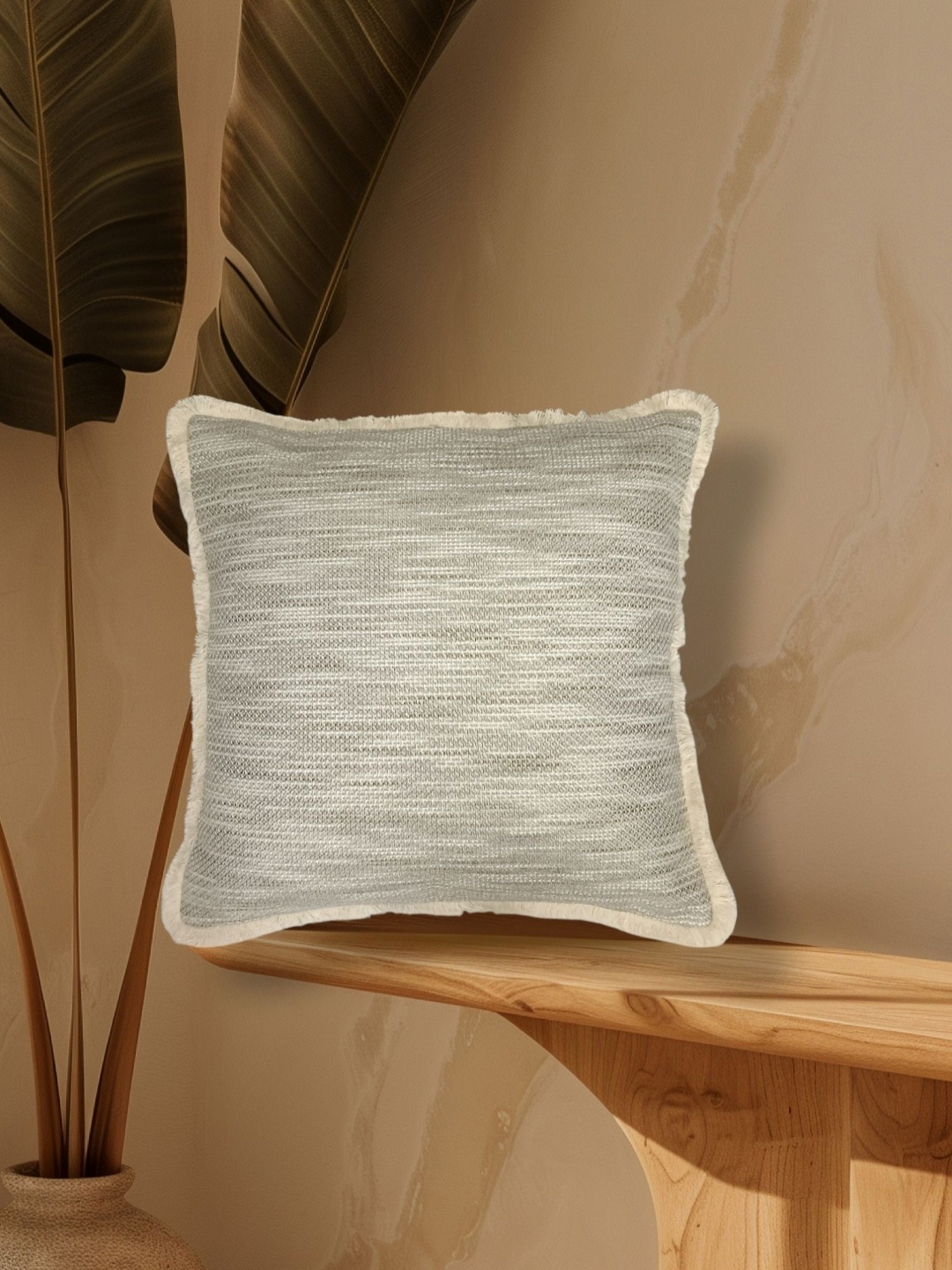 

HOMPRIN Grey & Cream Colored Pure Cotton Square Cushion Cover