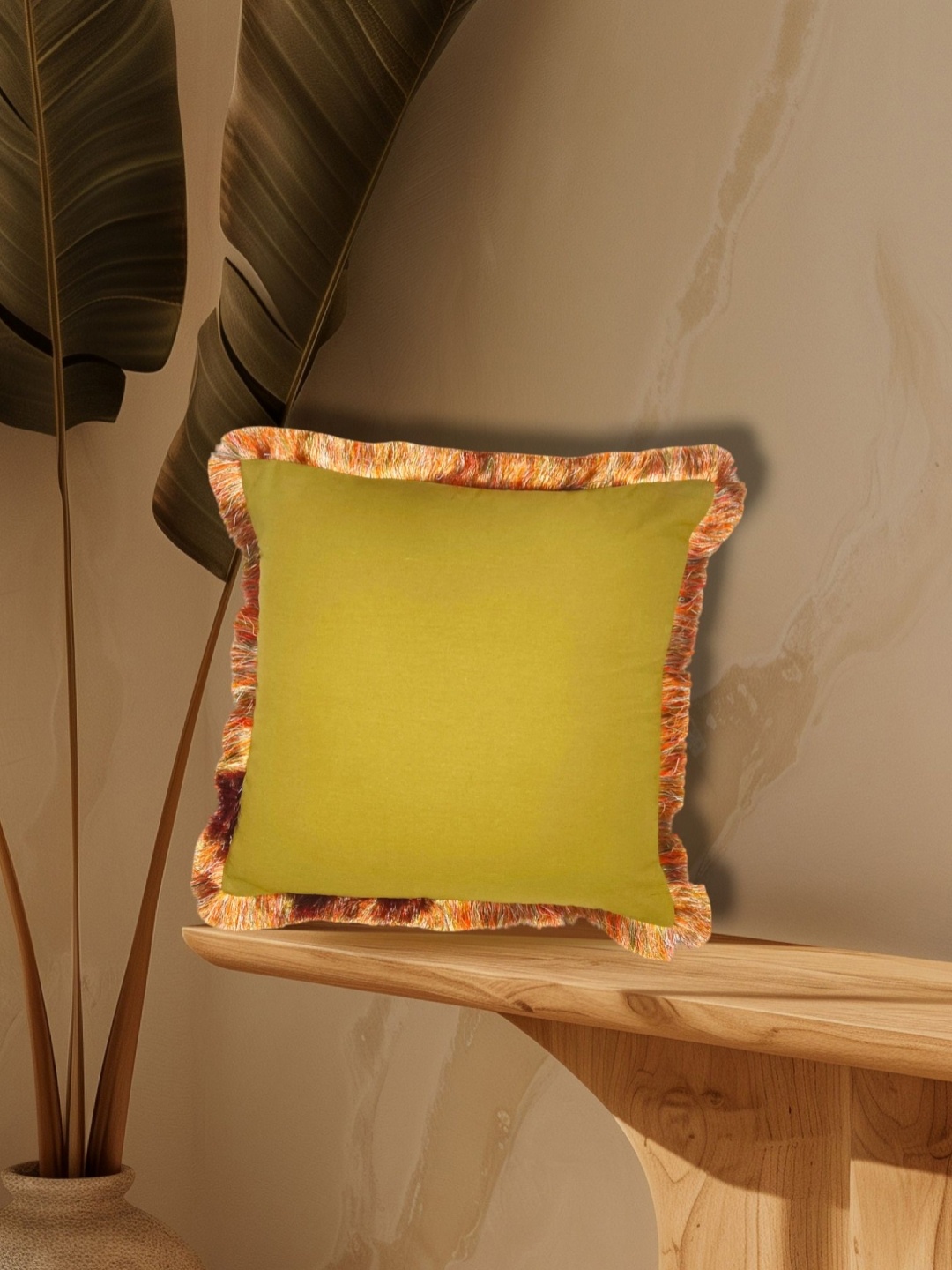 

HOMPRIN Green & Brown Pure Cotton Square Cushion Cover