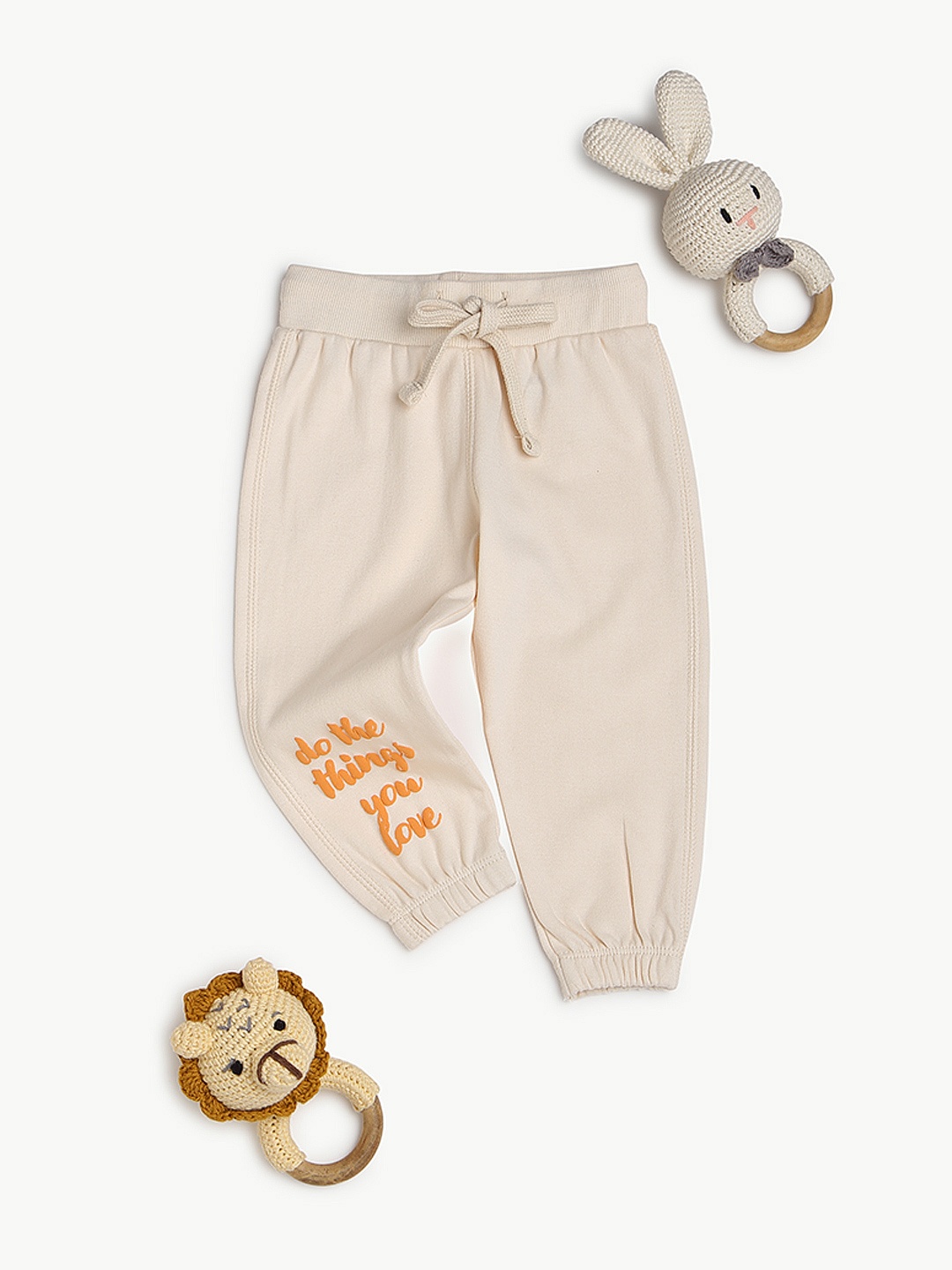 BONTOTS Boys Cotton Typography Printed Joggers, Beige