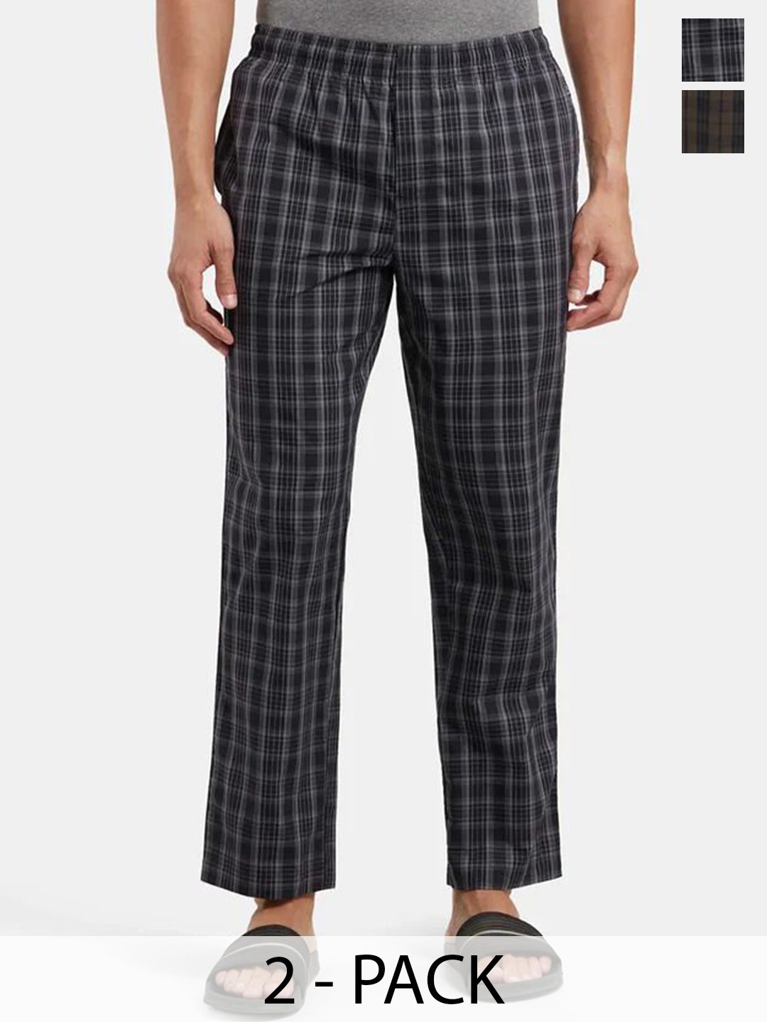 

DIGITAL SHOPEE Men Pack Of 2 Checked Cotton Mid-Rise Lounge Pants, Black