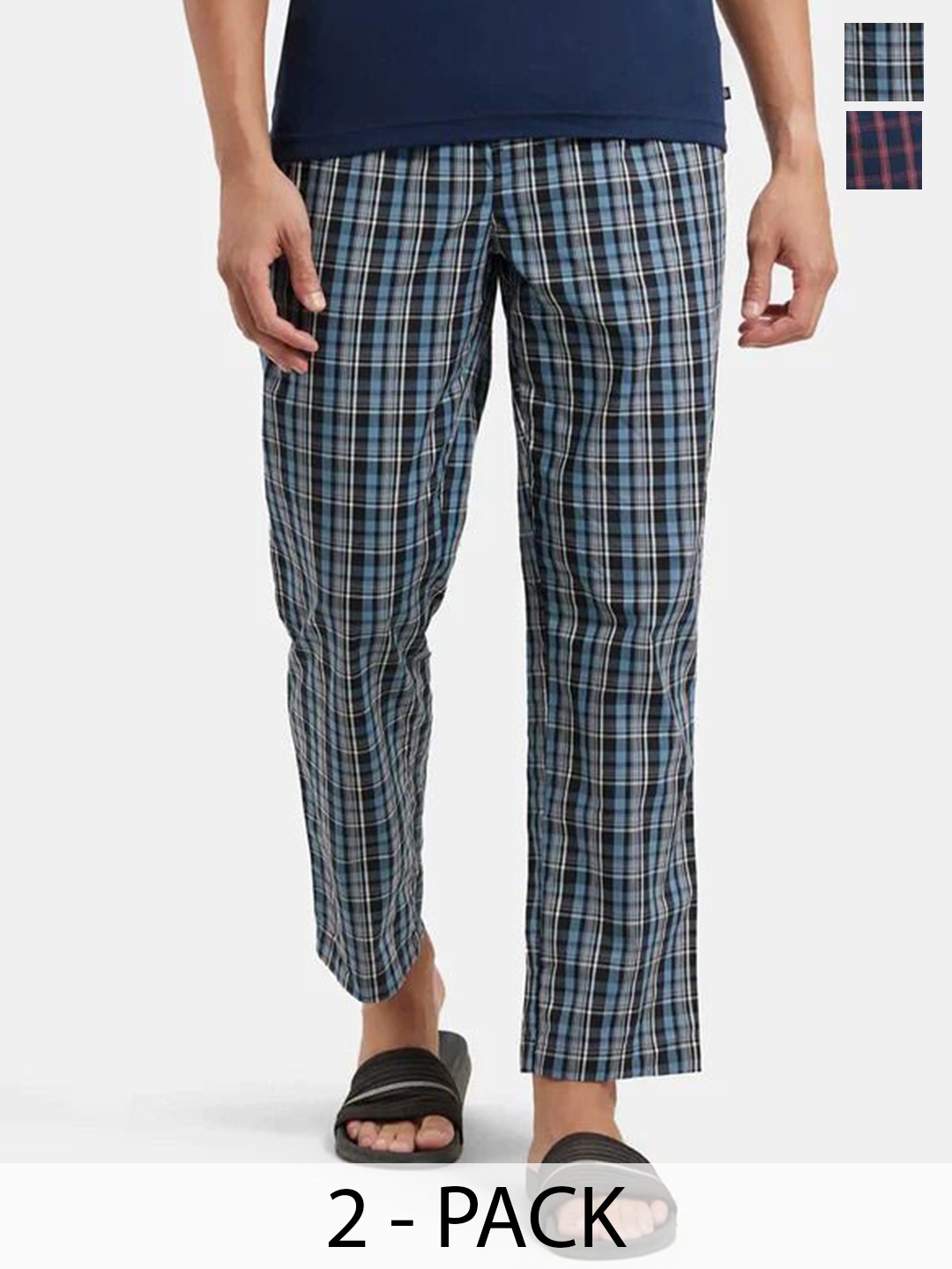 

DIGITAL SHOPEE Pack Of 2 Checked Cotton Mid-Rise Lounge Pants, Blue