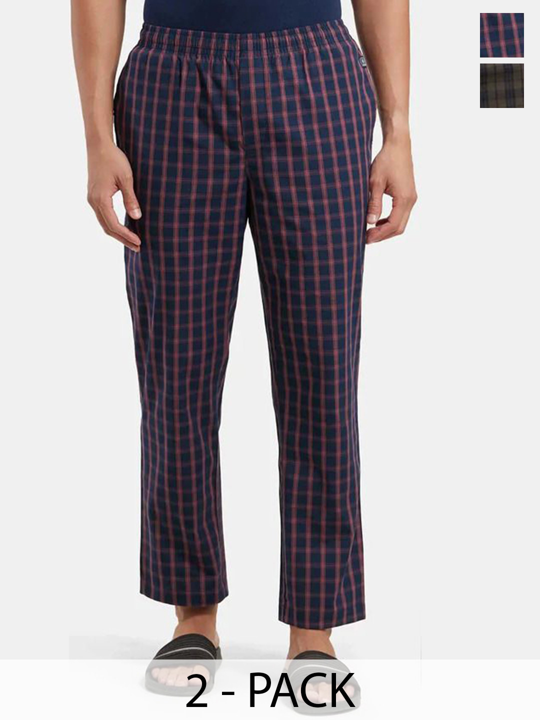 

DIGITAL SHOPEE Men Pack Of 2 Checked Cotton Mid-Rise Lounge Pants, Navy blue