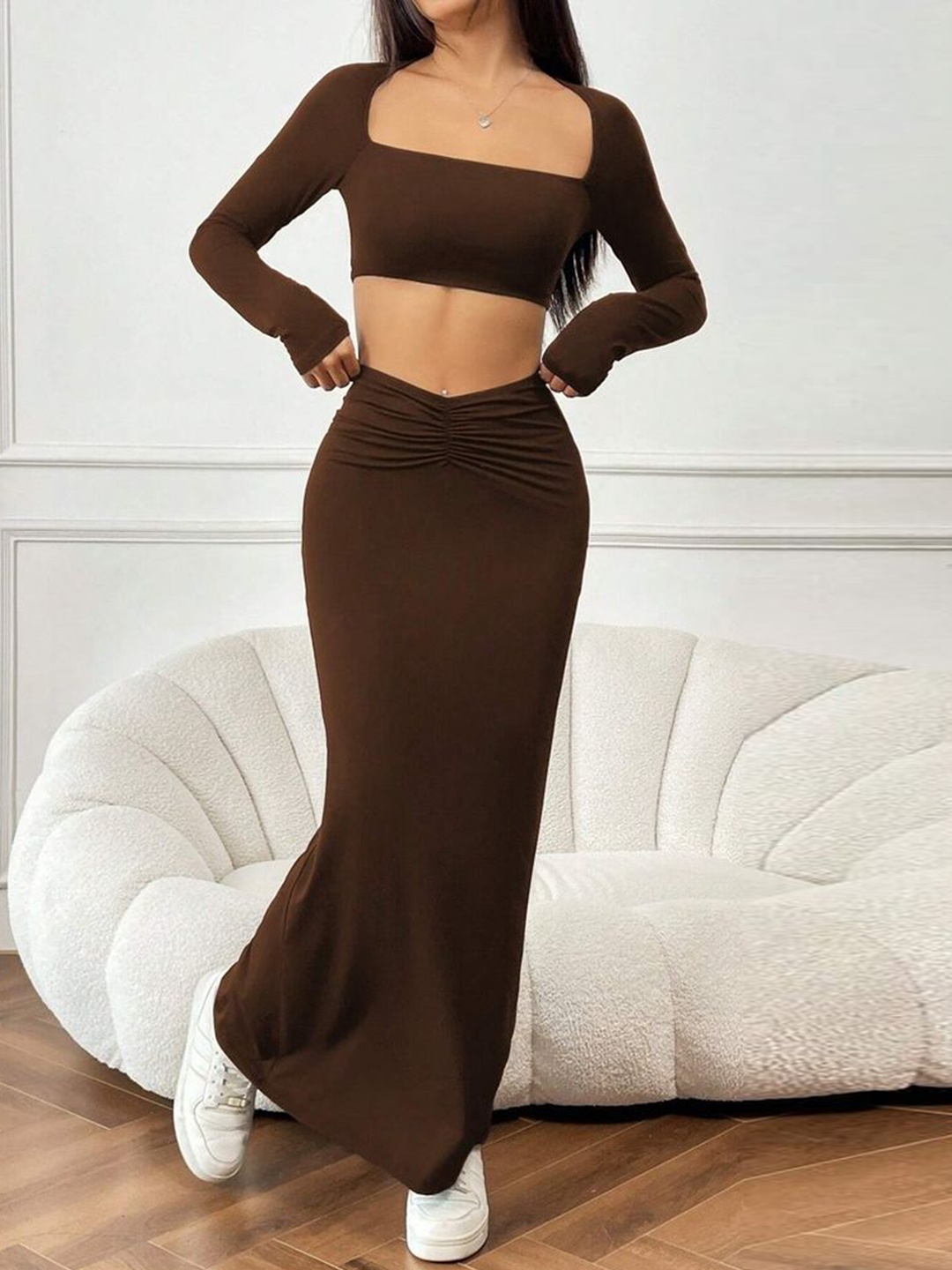 

LULU & SKY Square Neck Top With Skirt, Brown