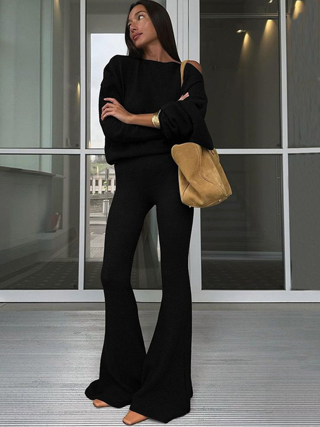 

LULU & SKY Long Sleeves Sweatshirt With Trouser, Black