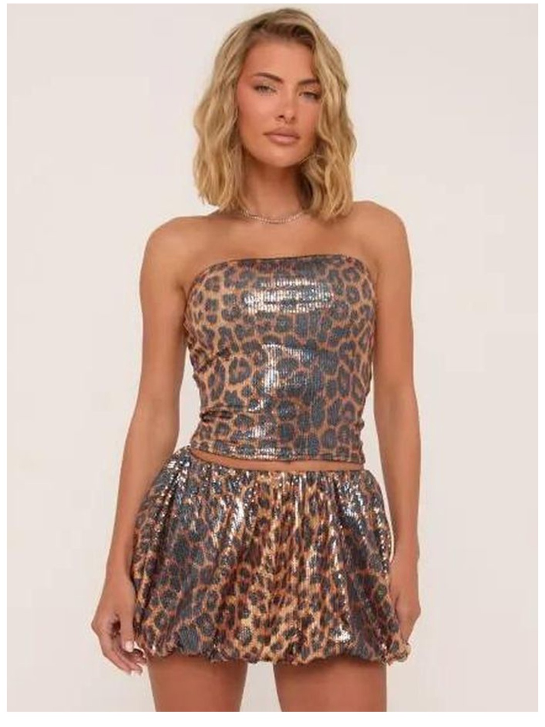 

LULU & SKY Printed Strapless Top With Skirt, Brown