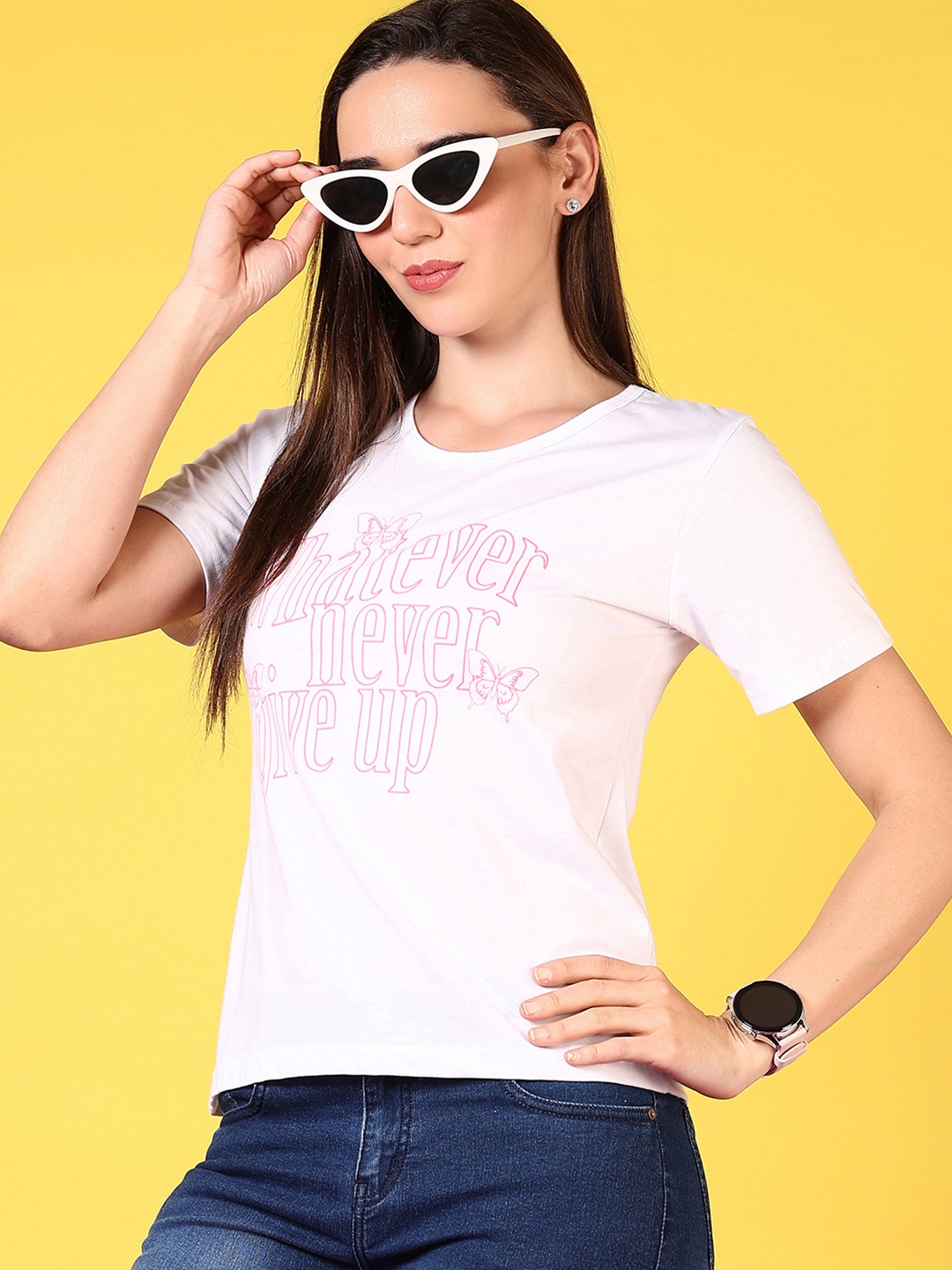

V-Mart Women Typography Printed Round Neck Cotton T-shirt, Purple
