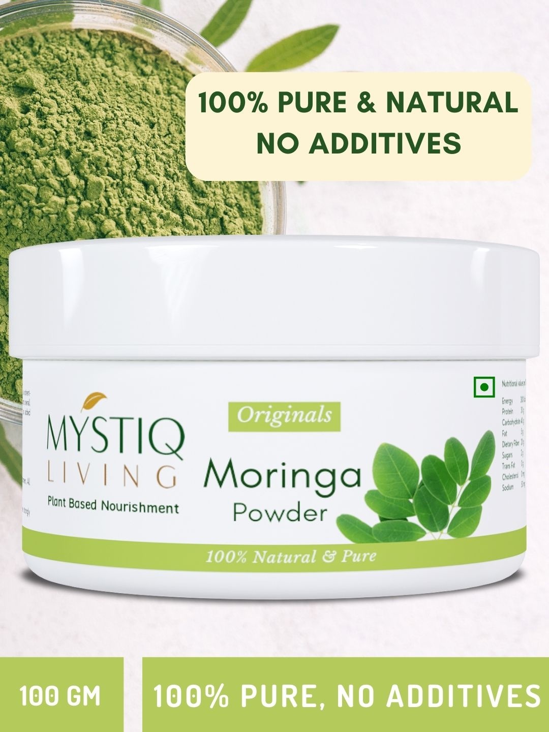 

MYSTIQ LIVING Pure & Nutrient-Rich Superfood Moringa Leaves Powder - 100 g, Green