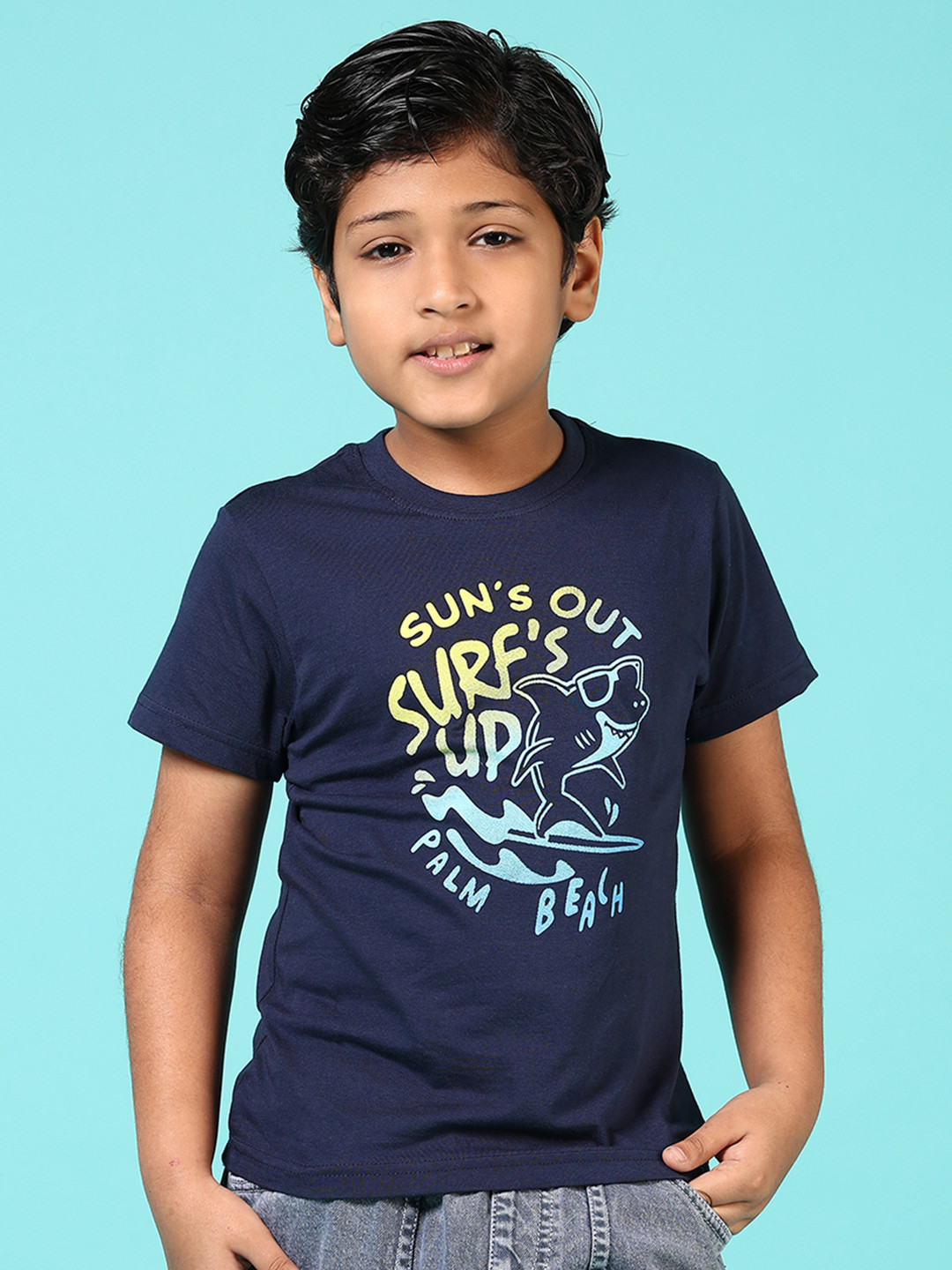 

V-Mart Boys Graphic Printed Round Neck Cotton Casual T-shirt, Navy blue
