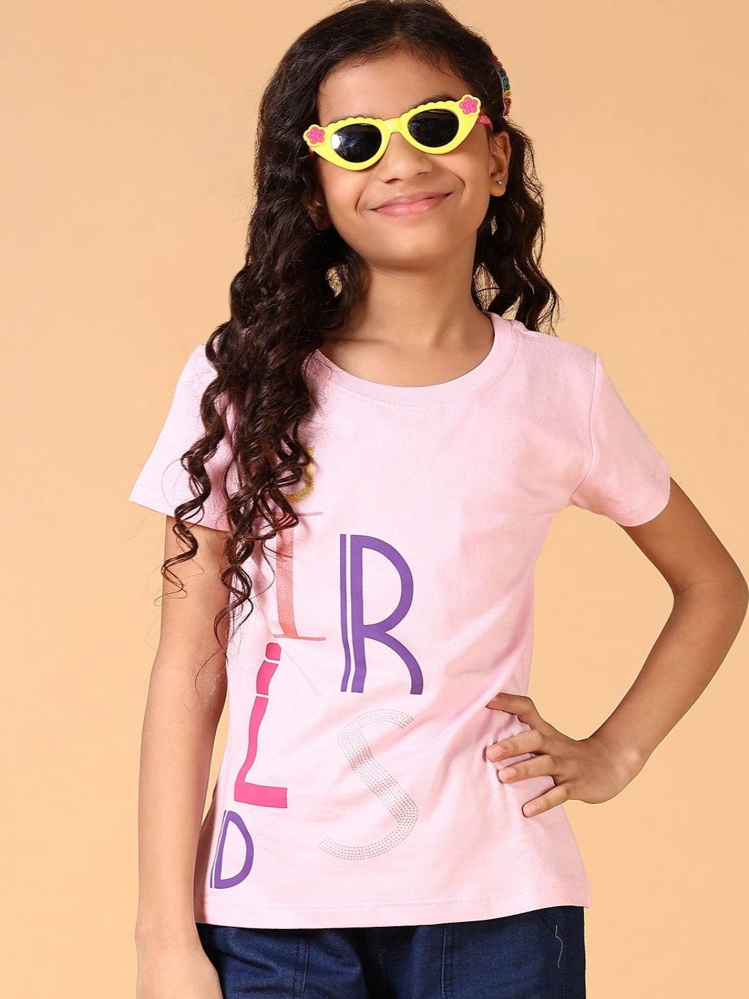 

V-Mart Girls Typography Printed Round Neck Cotton T-shirt, Pink