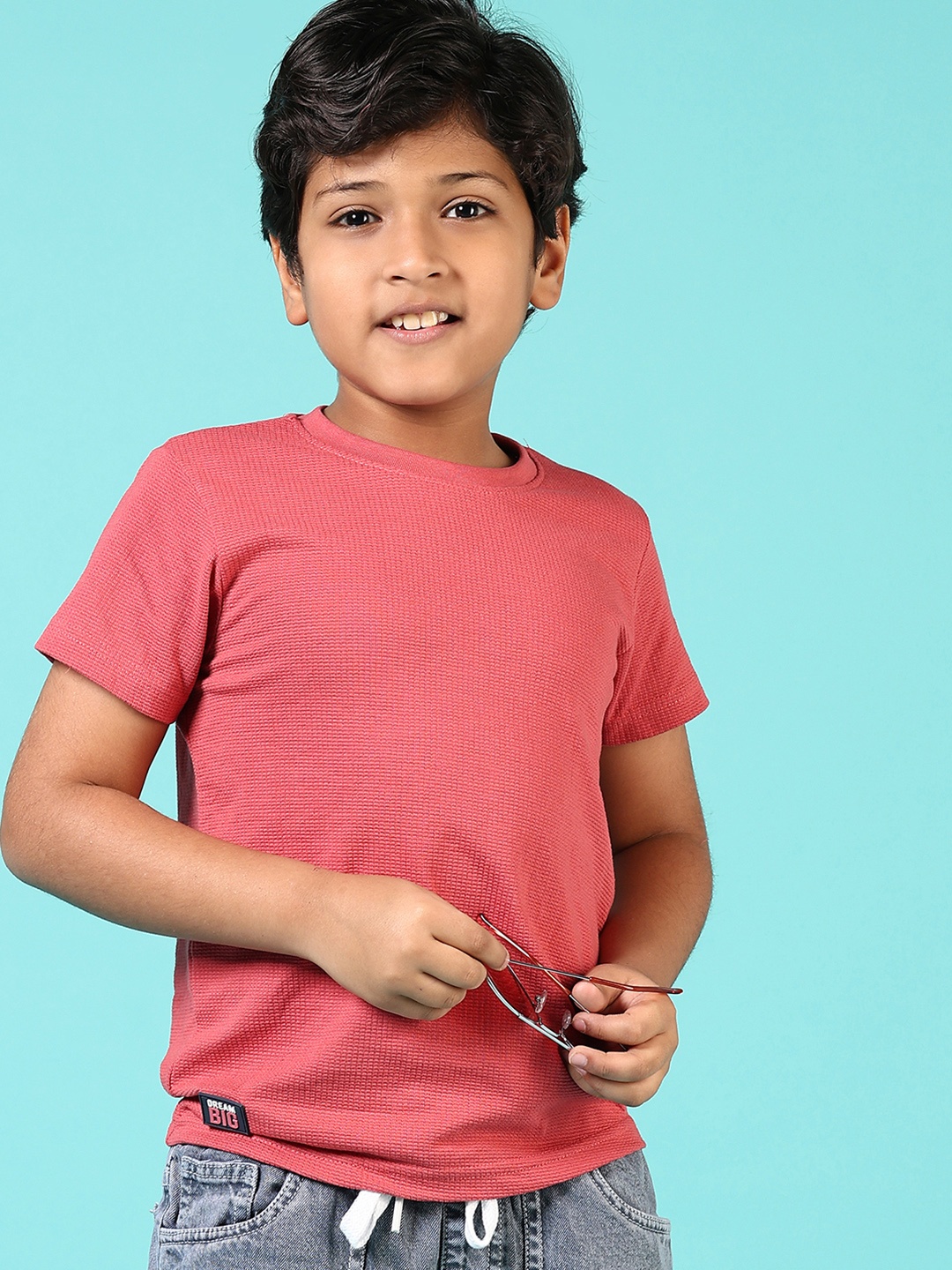 

V-Mart Boys Solid Round Neck Cotton T-shirt, Pink