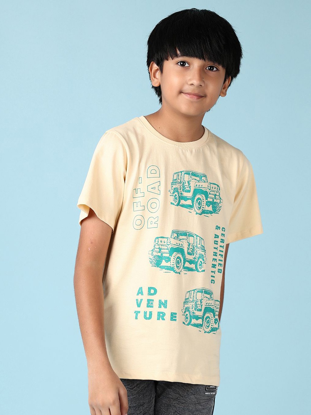 

V-Mart Boys Graphic Printed Round Neck Cotton T-shirt, Beige