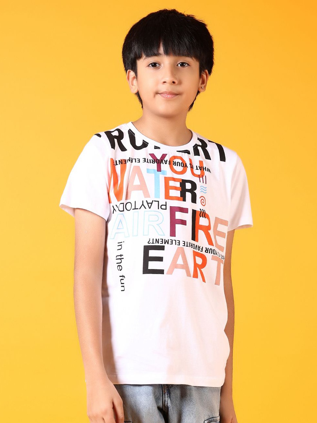 

V-Mart Boys Typography Printed Round Neck Cotton T-shirt, White