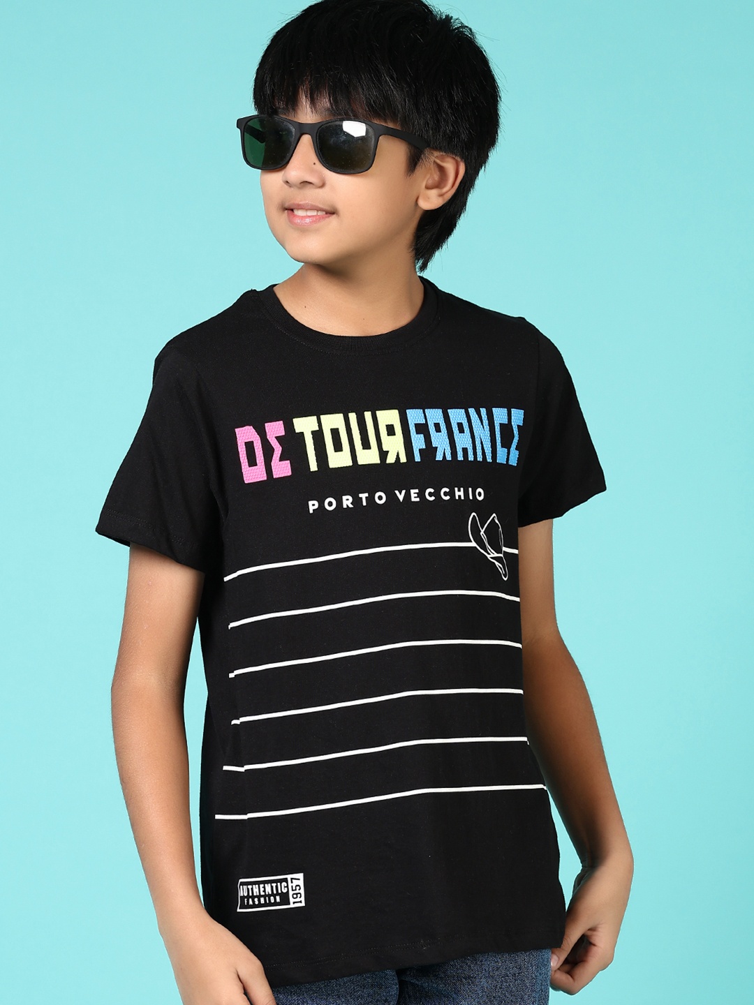 

V-Mart Boys Striped Round Neck Cotton Casual T-shirt, Black