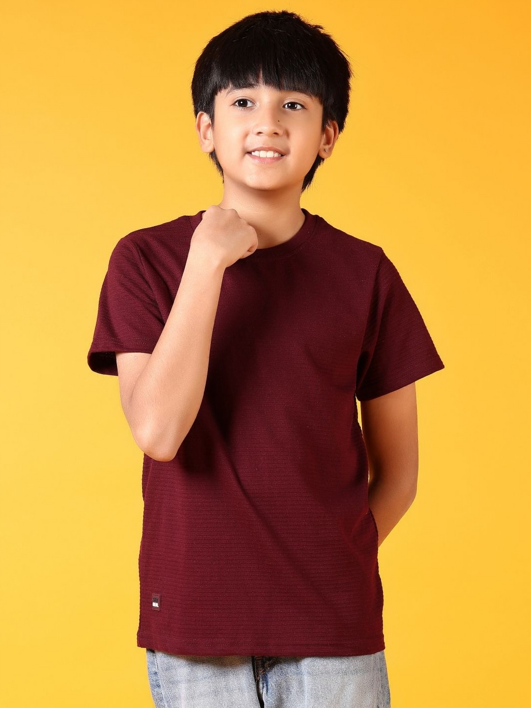 

V-Mart Boys Self Design Round Neck Cotton T-shirt, Burgundy