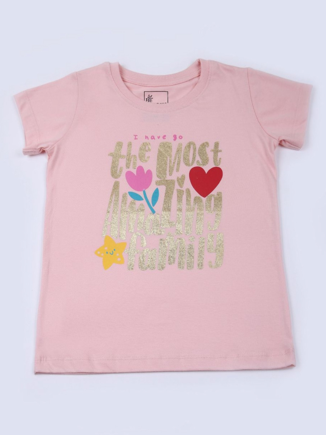 

V-Mart Girls Typography Printed Round Neck Cotton Casual T-shirt, Pink