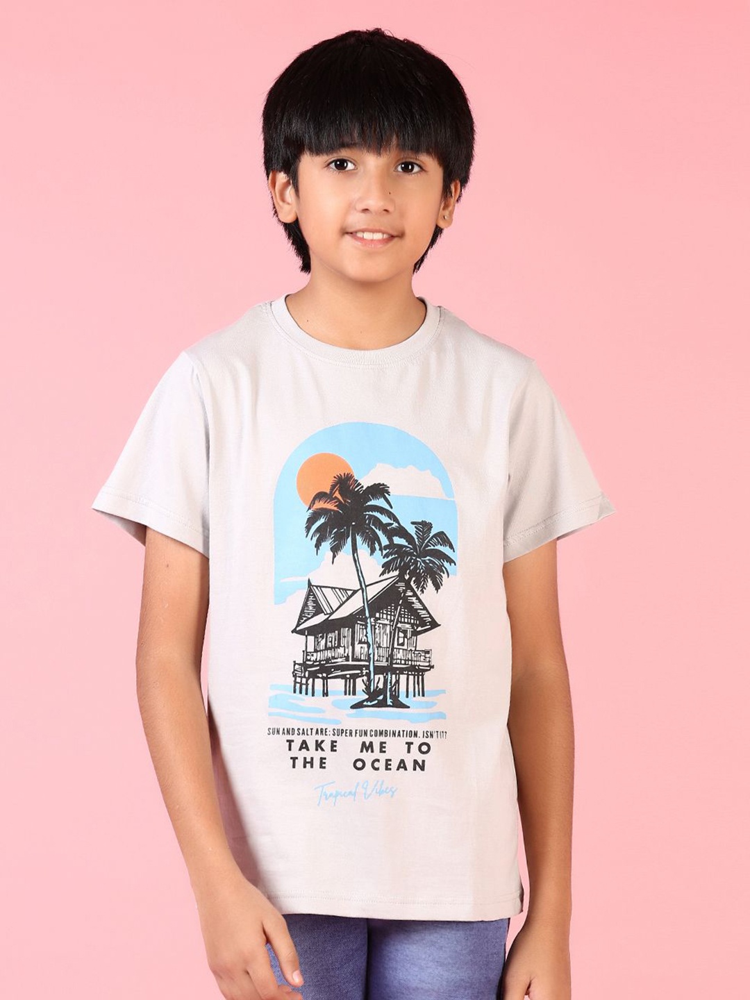 

V-Mart Boys Graphic Printed Round Neck Cotton T-shirt, Grey