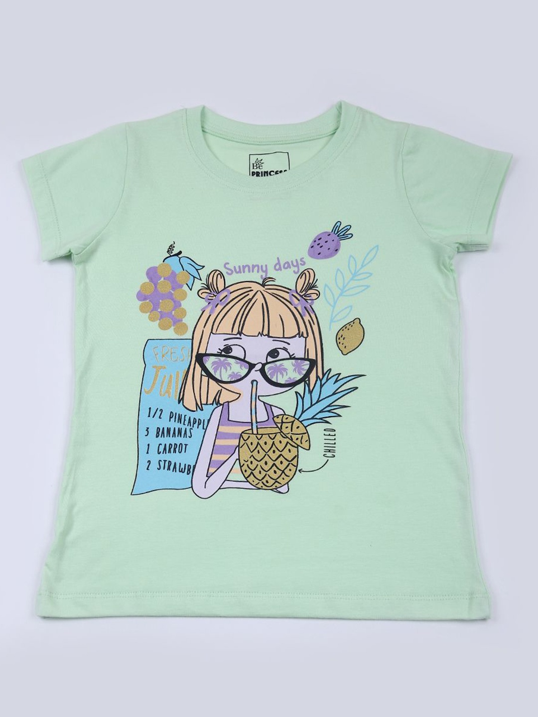 

V-Mart Girls Graphic Printed Round Neck Cotton Casual T-shirt, Green