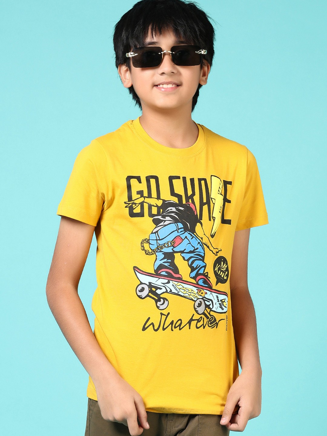 

V-Mart Boys Graphic Printed Round Neck Cotton Casual T-shirt, Mustard