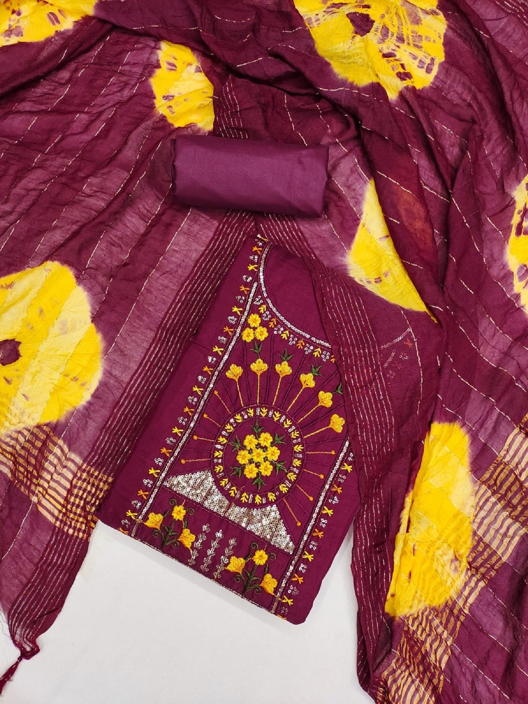 

A TO Z CART Ethnic Motifs Embroidered Pure Silk Unstitched Dress Material, Purple