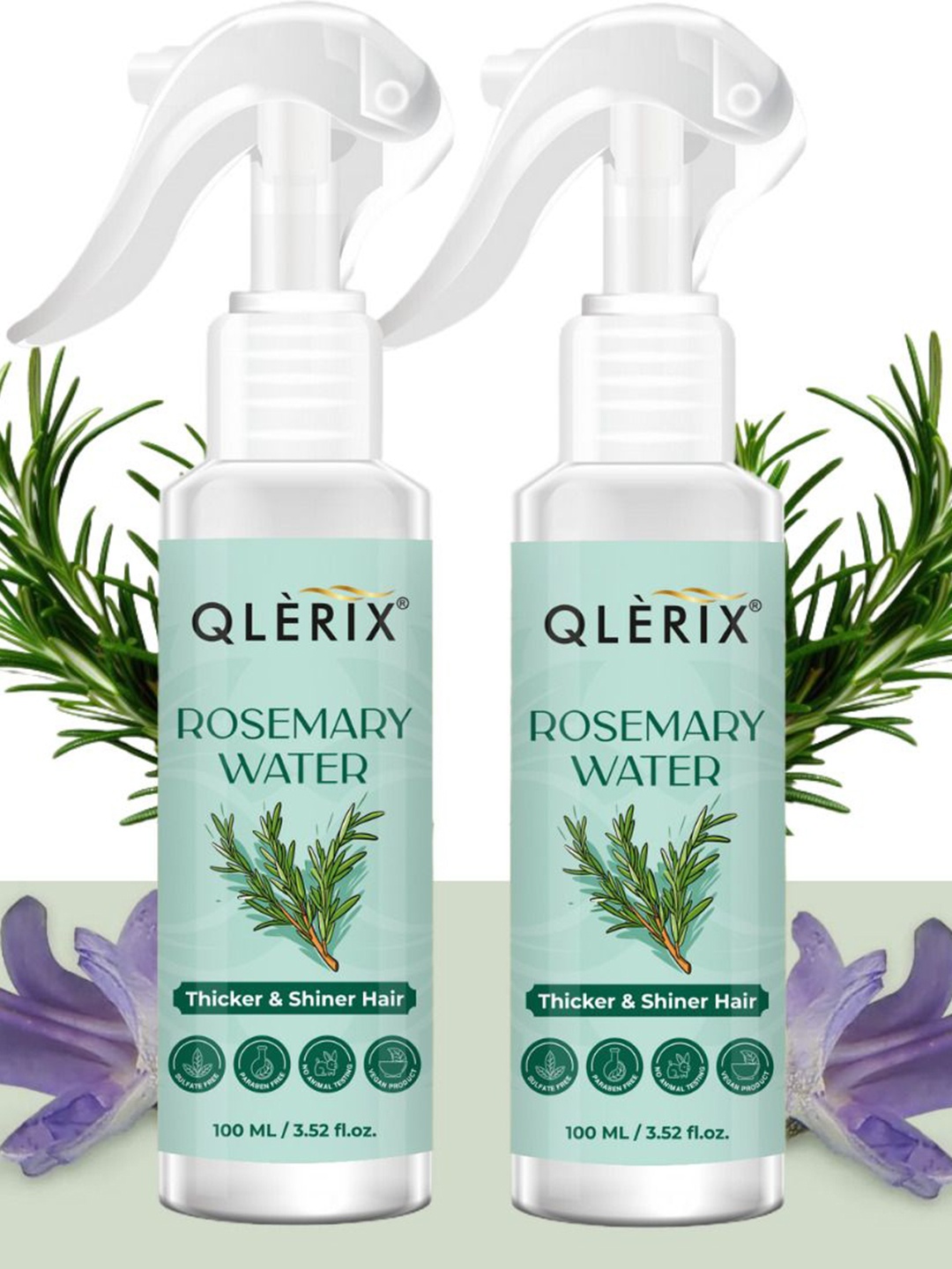 

QLERIX Set Of 2 Rosemary Water Spray For Thicker- Shiner & Stronger Hair - 100 ml Each, Transparent