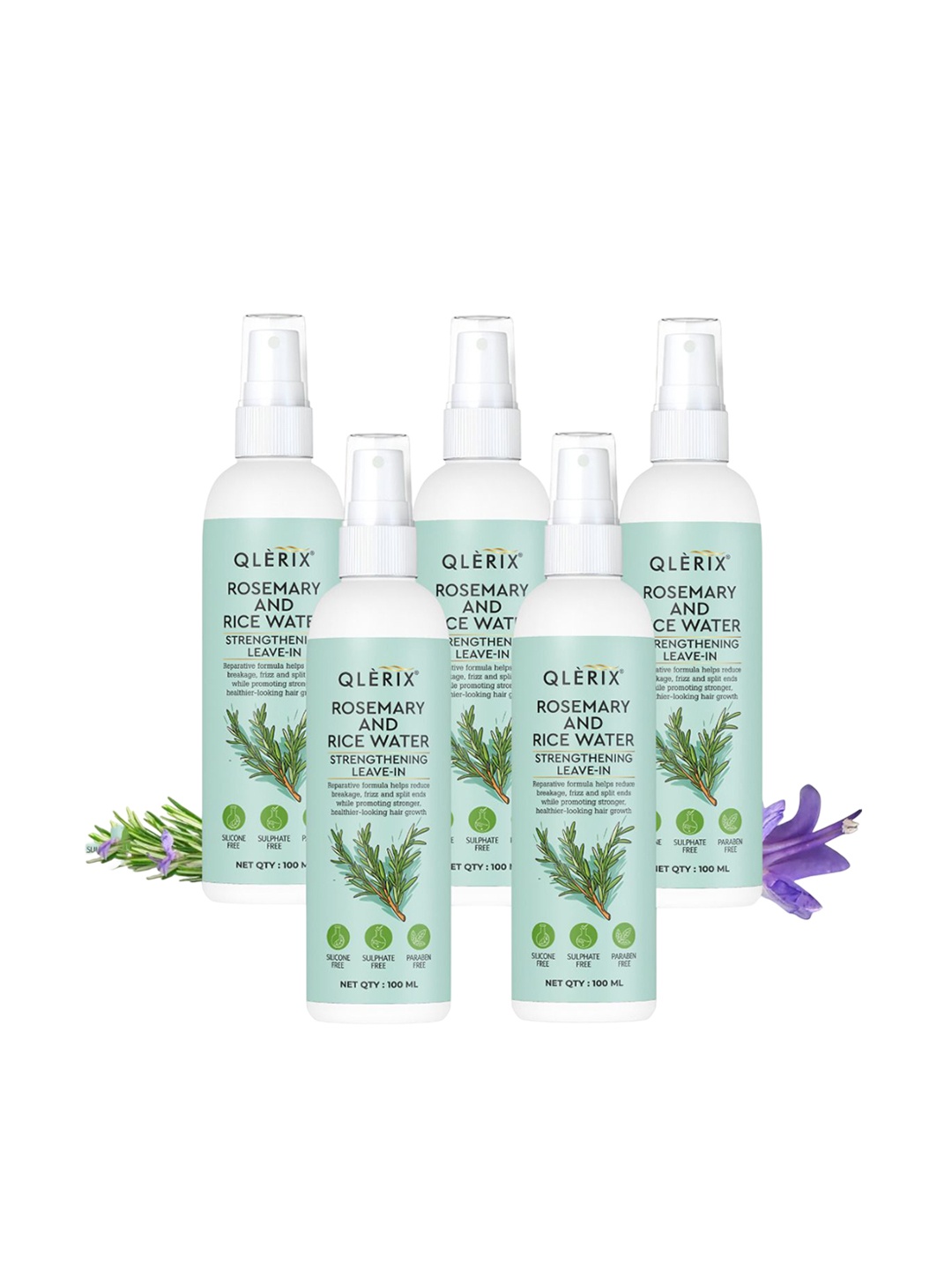 

QLERIX Set Of 5 Rosemary & Rice Water Hair Spray - 100ml Each, Transparent