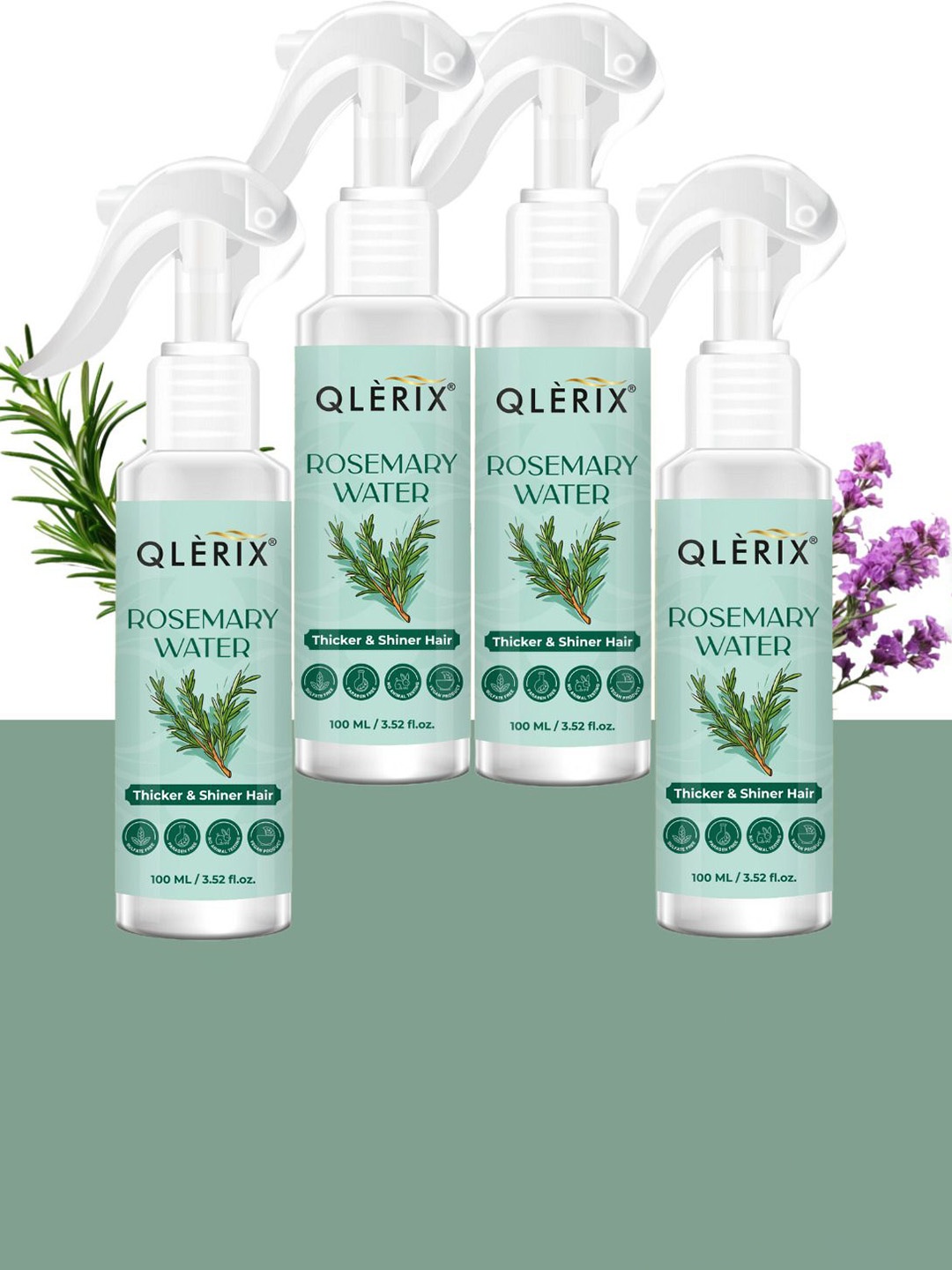 

QLERIX Set Of 4 Rosemary Oil Water Spray For Thicker & Shiner Hair - 100 ml Each, Transparent