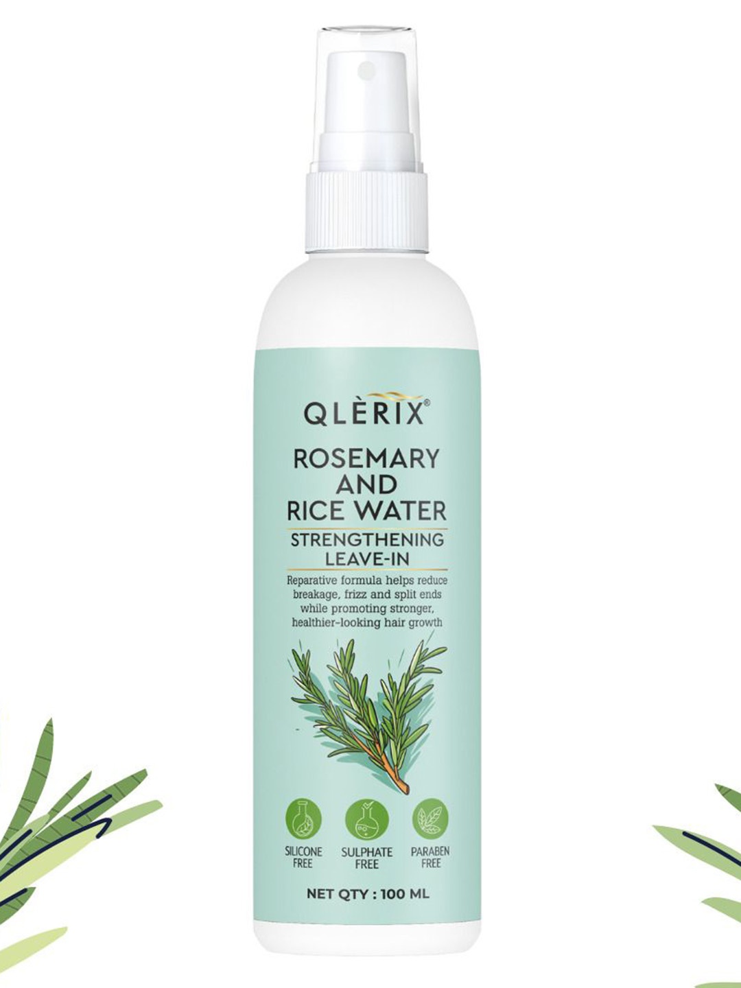 

QLERIX Rosemary & Rice Water Leave-In Spray For Strengthening Hair - 100 ml, Transparent