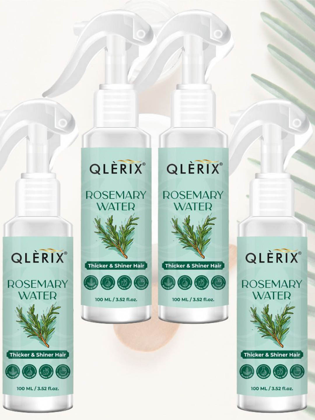 

QLERIX Set Of 4 Rosemary Water Spray For Thicker- Shiner & Stronger Hair - 100 ml Each, Transparent