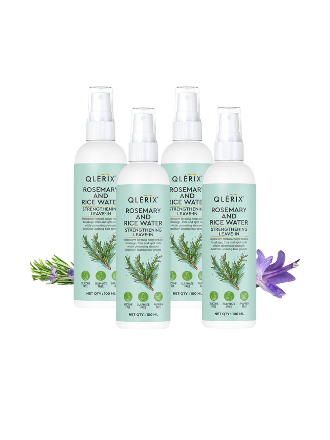 

QLERIX Set Of 4 Rice & Rosemary Water Spray - 100 ml Each, Transparent