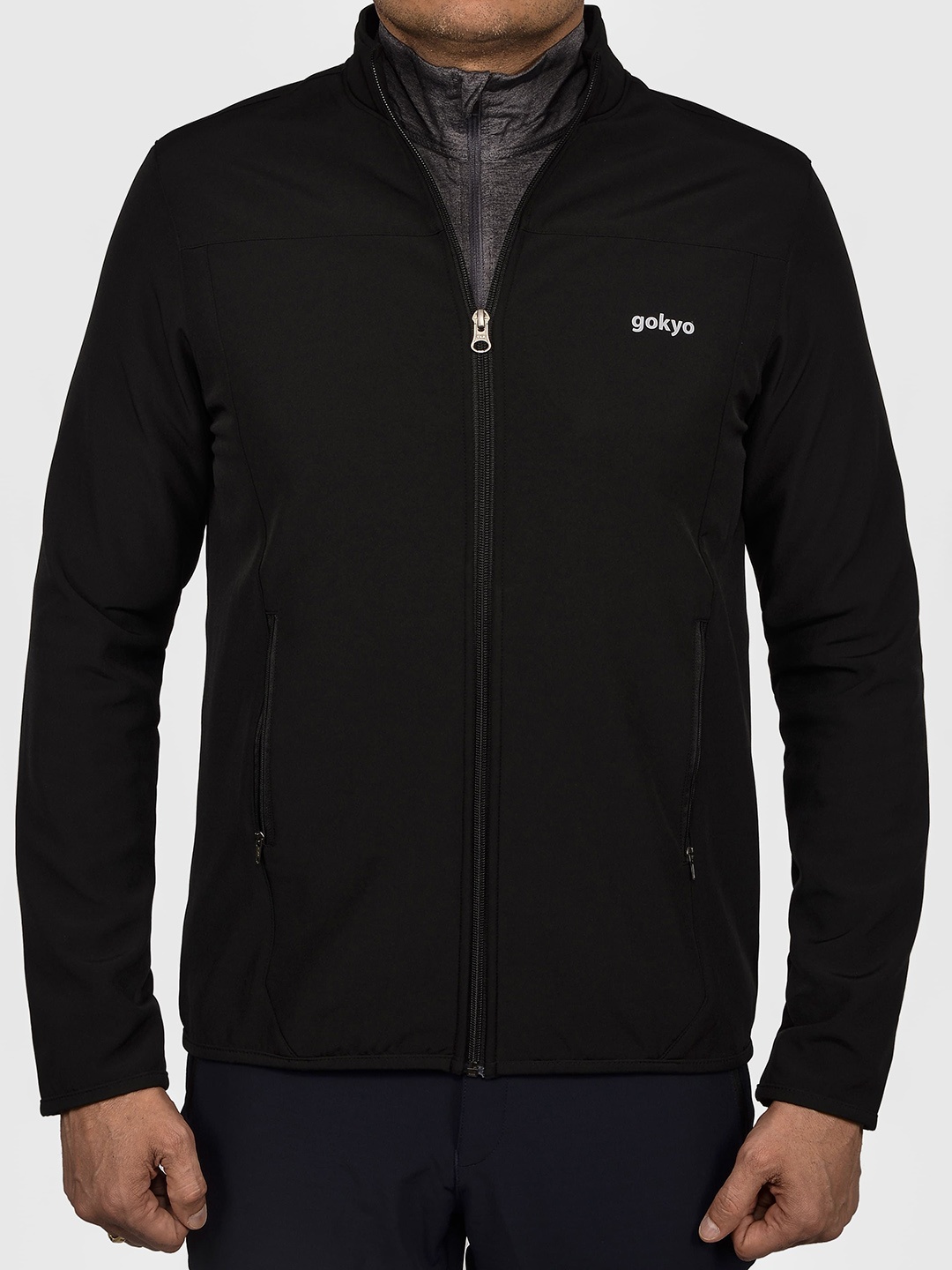 GOKYO Men Mock Collar Solid Casual Water Resistant Tailored Jacket, Black