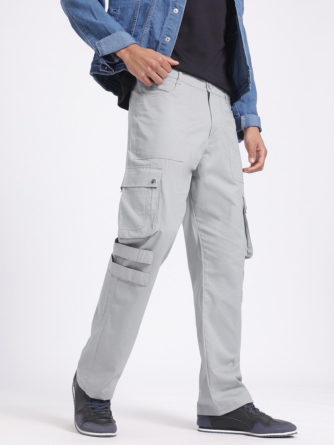 

glitchez Men Urban Drift Cargo Style Pure Cotton Trousers, Grey