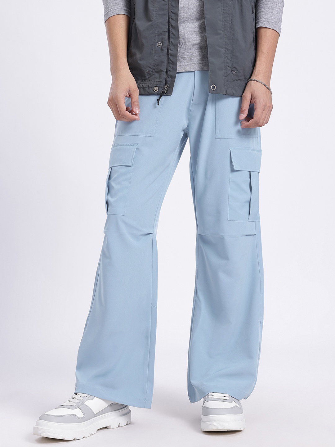 

glitchez Men Swaggy Baggy Mid-Rise Cargo Style Trousers, Blue