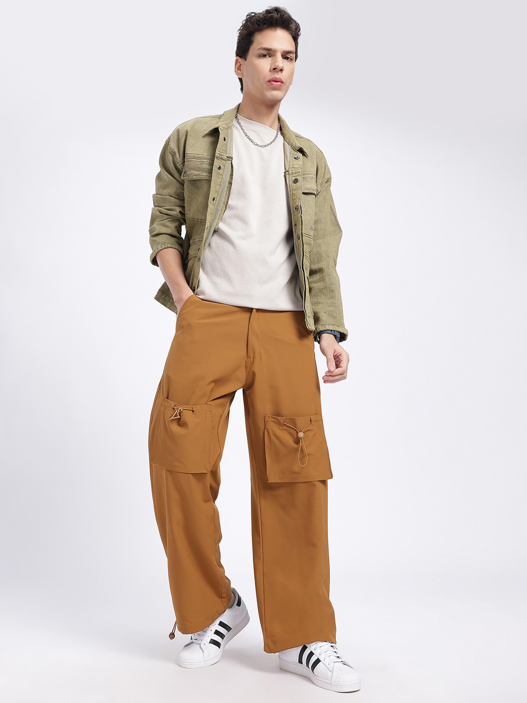 

glitchez Men Cargo Style Baggy Fit Trousers, Mustard