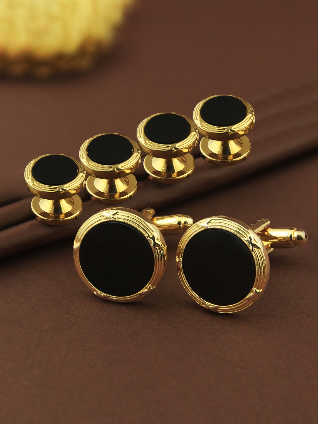 

House of Pataudi Men Round Crystal Cufflinks, Gold