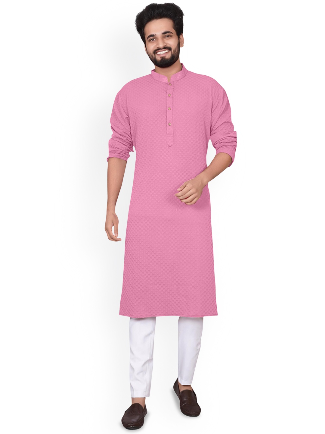 

BLURR Embroidered Mandarin Collar Thread Work Straight Kurta, Pink