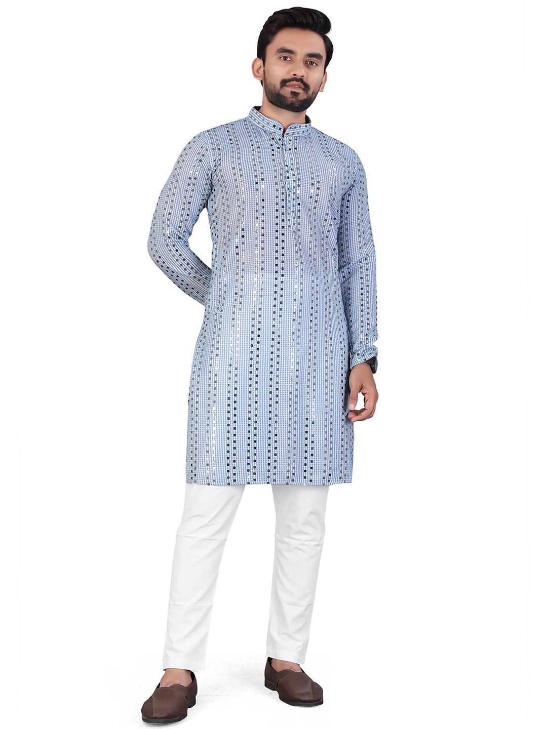 

BLURR Geometric Printed Mandarin Collar Straight Kurta, Blue