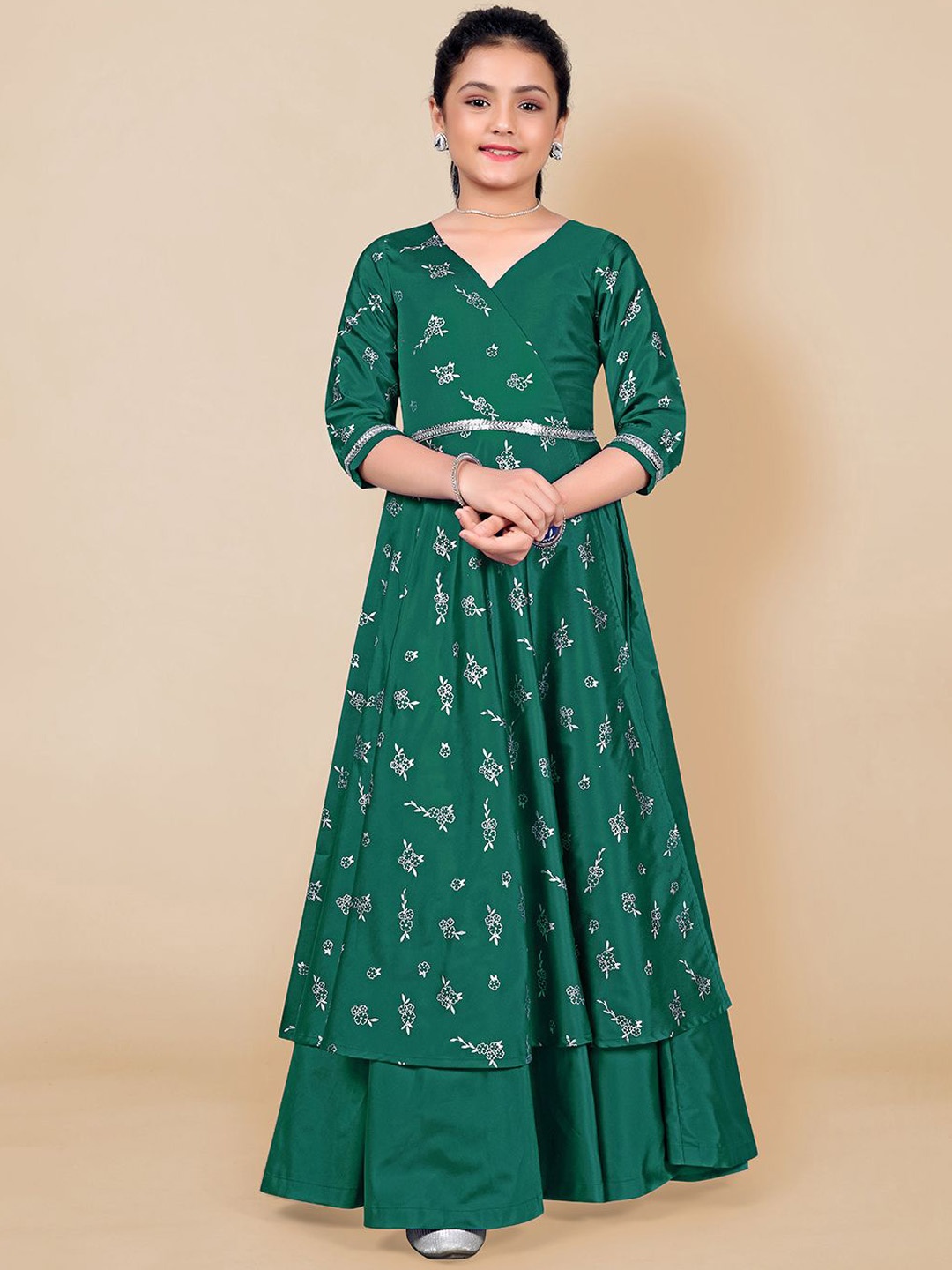 

BAESD Girls Foil Printed Cotton Blend Maxi Length Dress, Teal