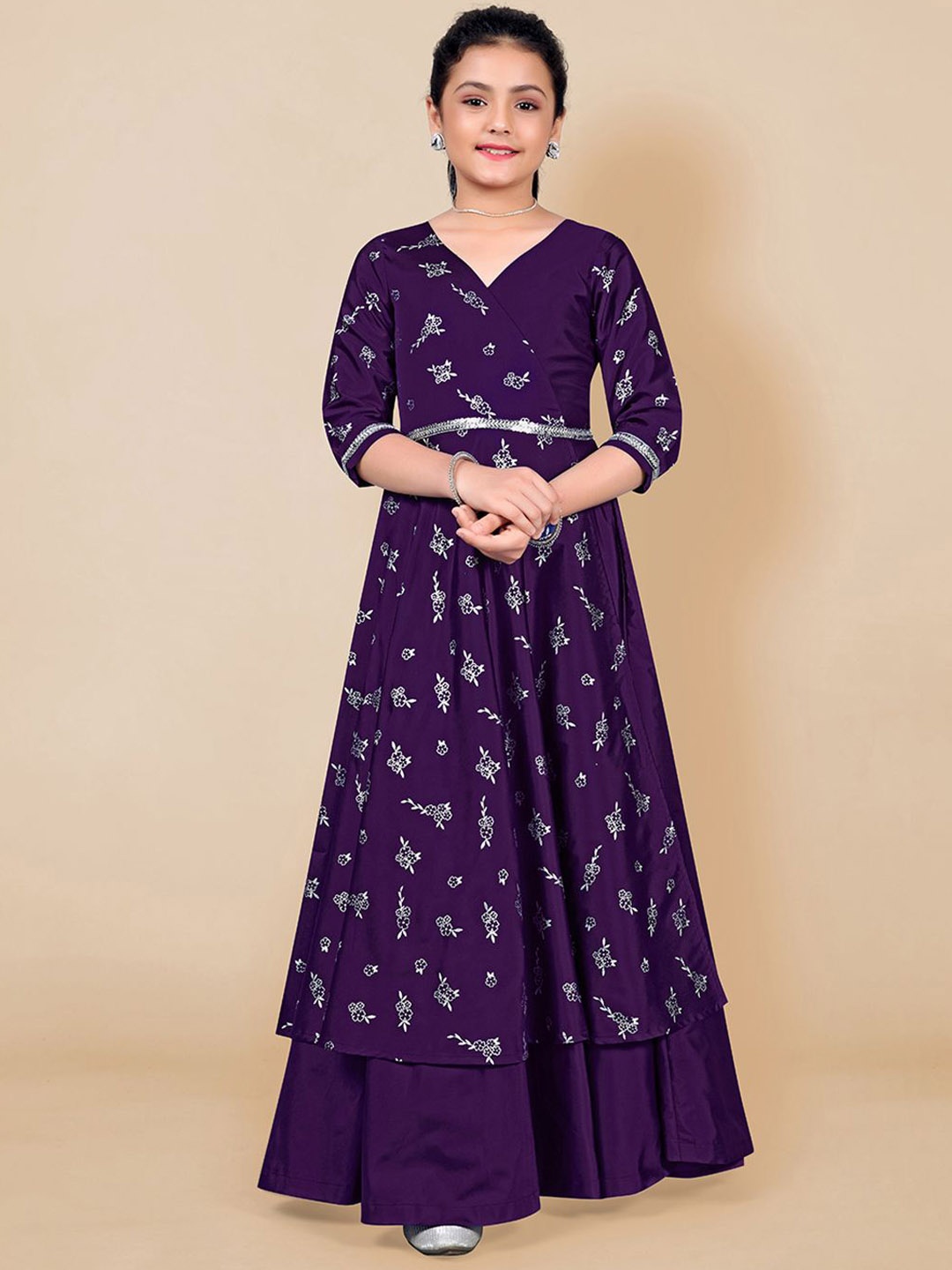 

BAESD Girls Ethnic Printed Maxi Length Dress, Purple