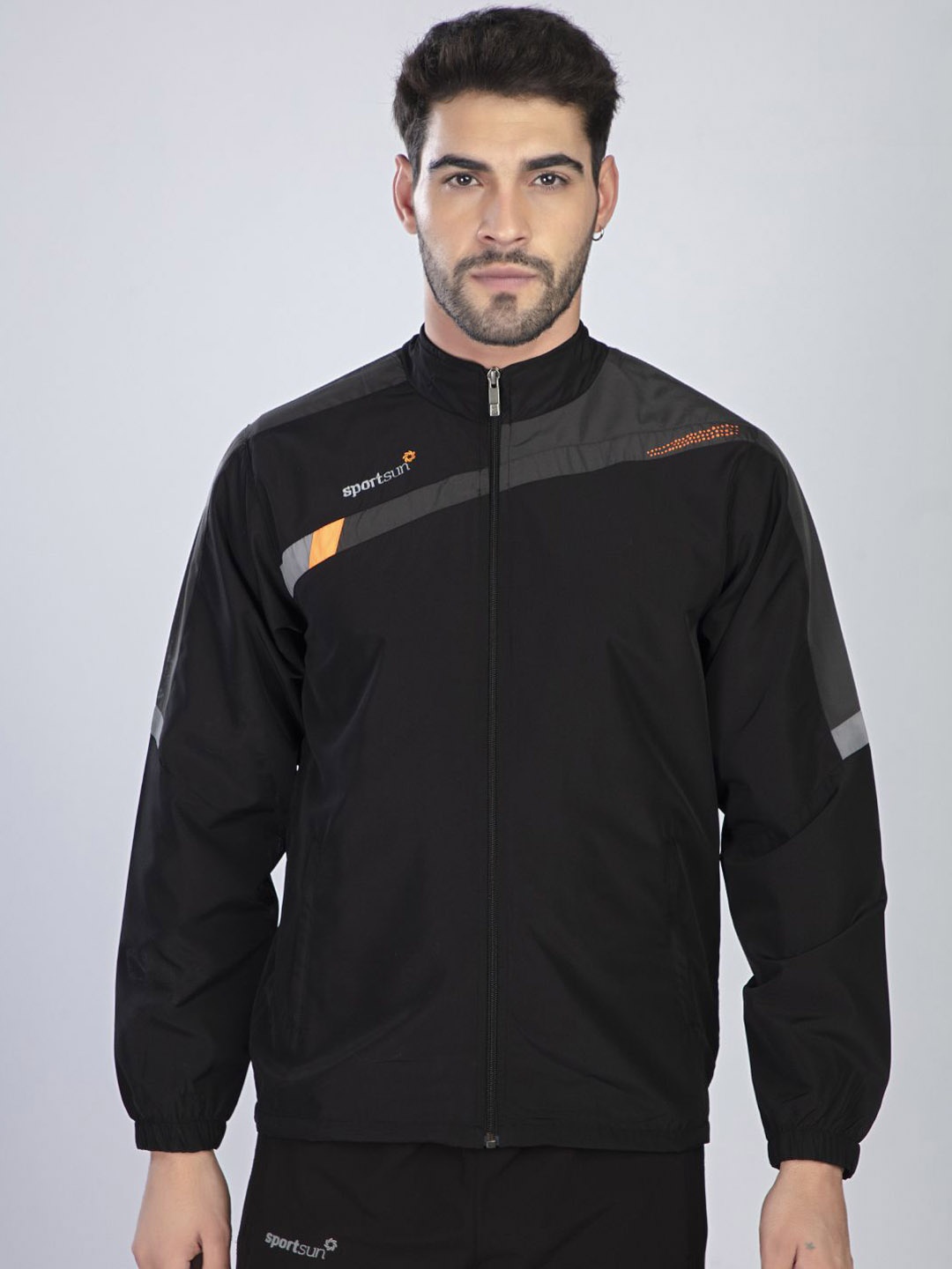 

SPORT SUN Men Mock Collar Striped Sports Lightweight Sporty Jacket, Black