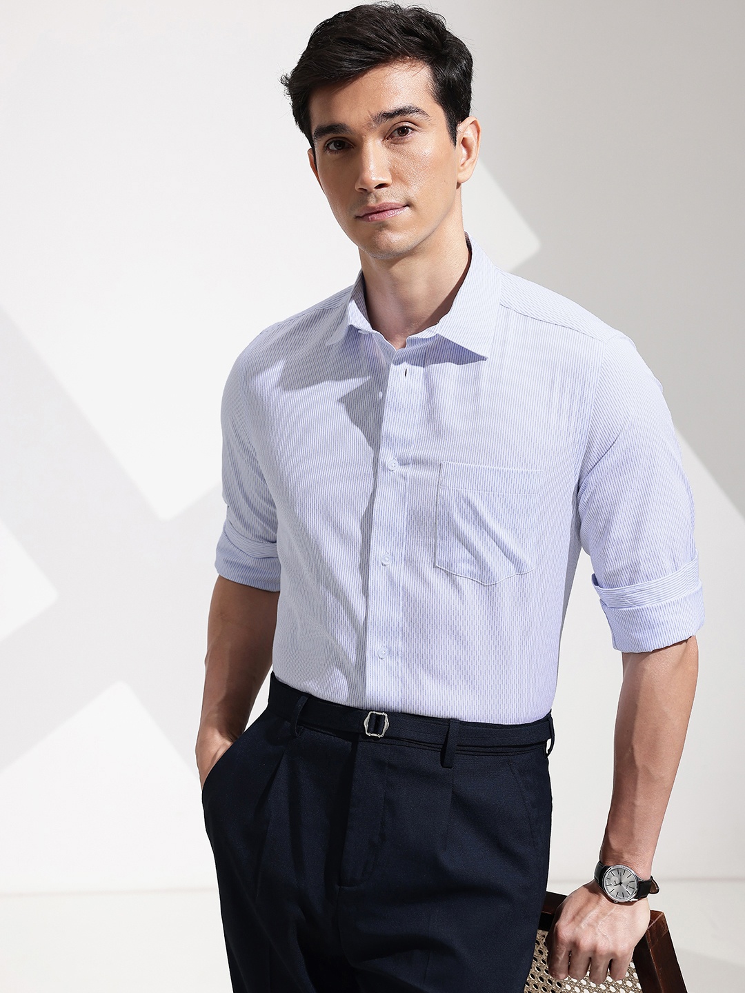 

INVICTUS Urban Slim Fit Opaque Striped Pure Cotton Formal Shirt, White