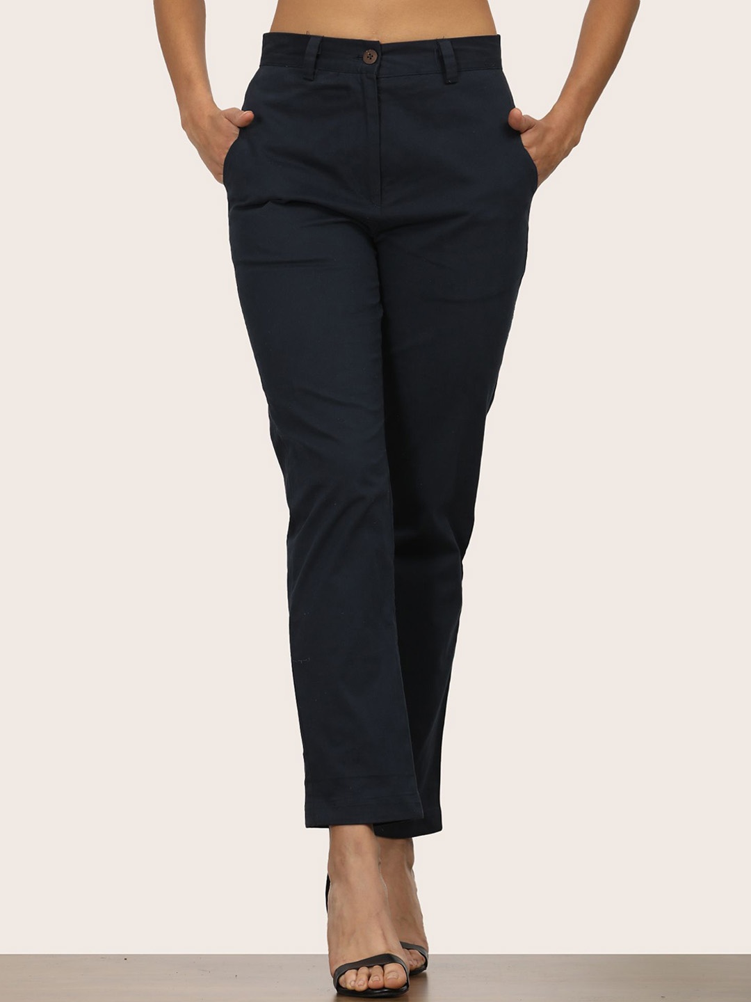 

Saltpetre Women Relaxed Fit Frontend Straight Leg Chinos Trousers, Navy blue